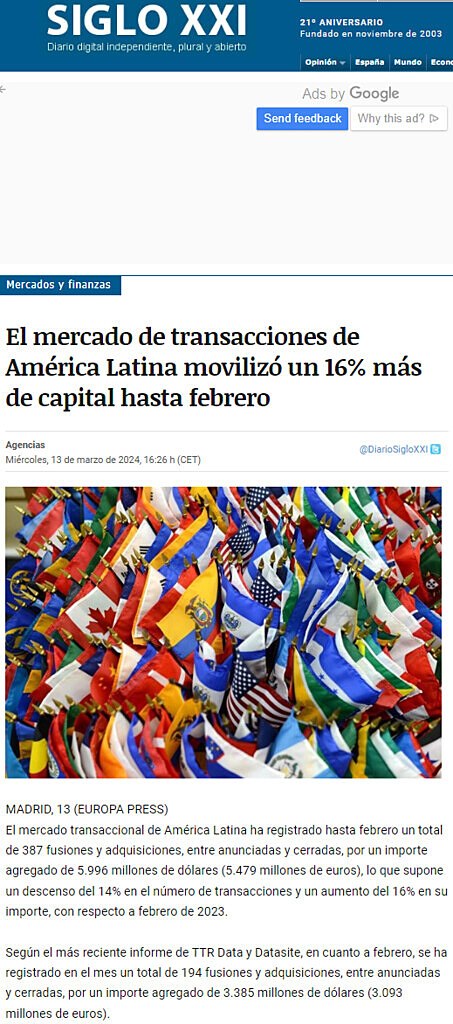 Mercados y finanzas El mercado de transacciones de Amrica Latina moviliz un 16% ms de capital hasta febrero